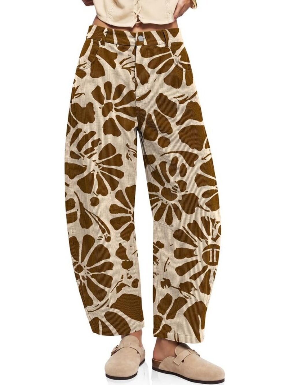 Floral Printed Wide Leg Corduroy Pants for Women | Baggy Trousers, Stylish Fit
